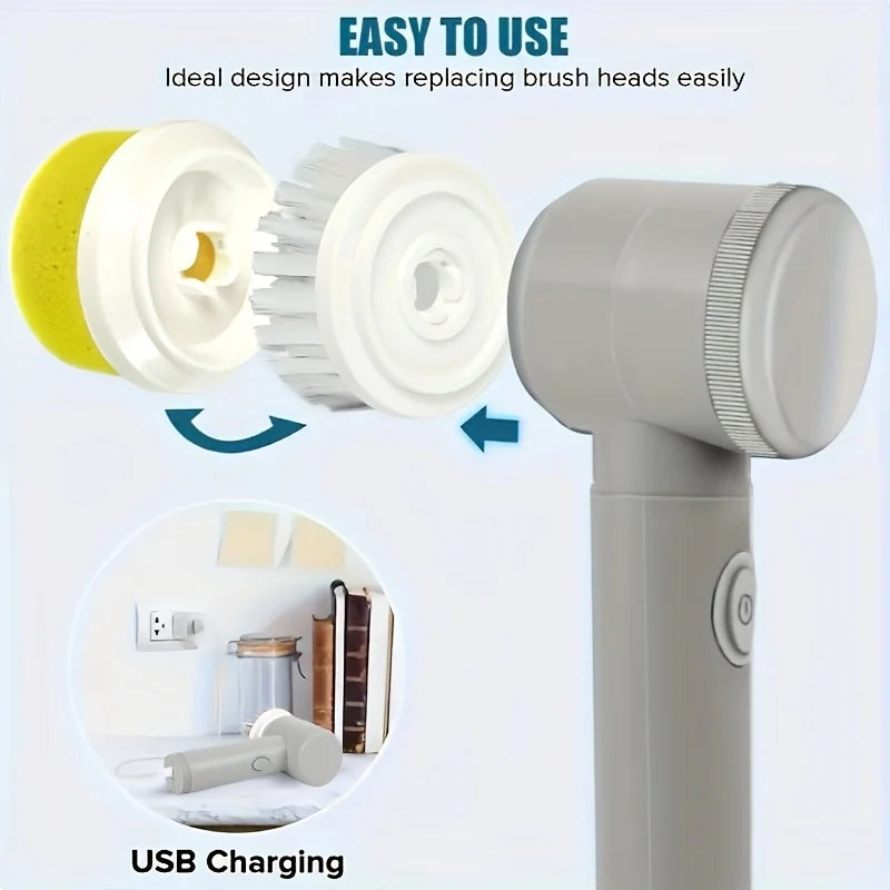 Electric Spin Scrubber for Bathroom Kitchen Cleaning! with 5 Electric Cleaning Brush Heads Ideal for Tub, Floortile Window Sink