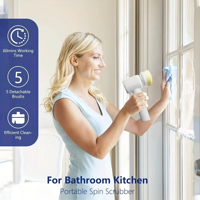 Electric Spin Scrubber for Bathroom Kitchen Cleaning! with 5 Electric Cleaning Brush Heads Ideal for Tub, Floortile Window Sink