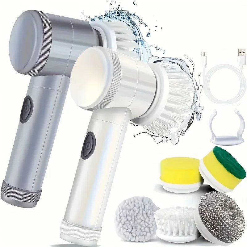 Electric Spin Scrubber for Bathroom Kitchen Cleaning! with 5 Electric Cleaning Brush Heads Ideal for Tub, Floortile Window Sink